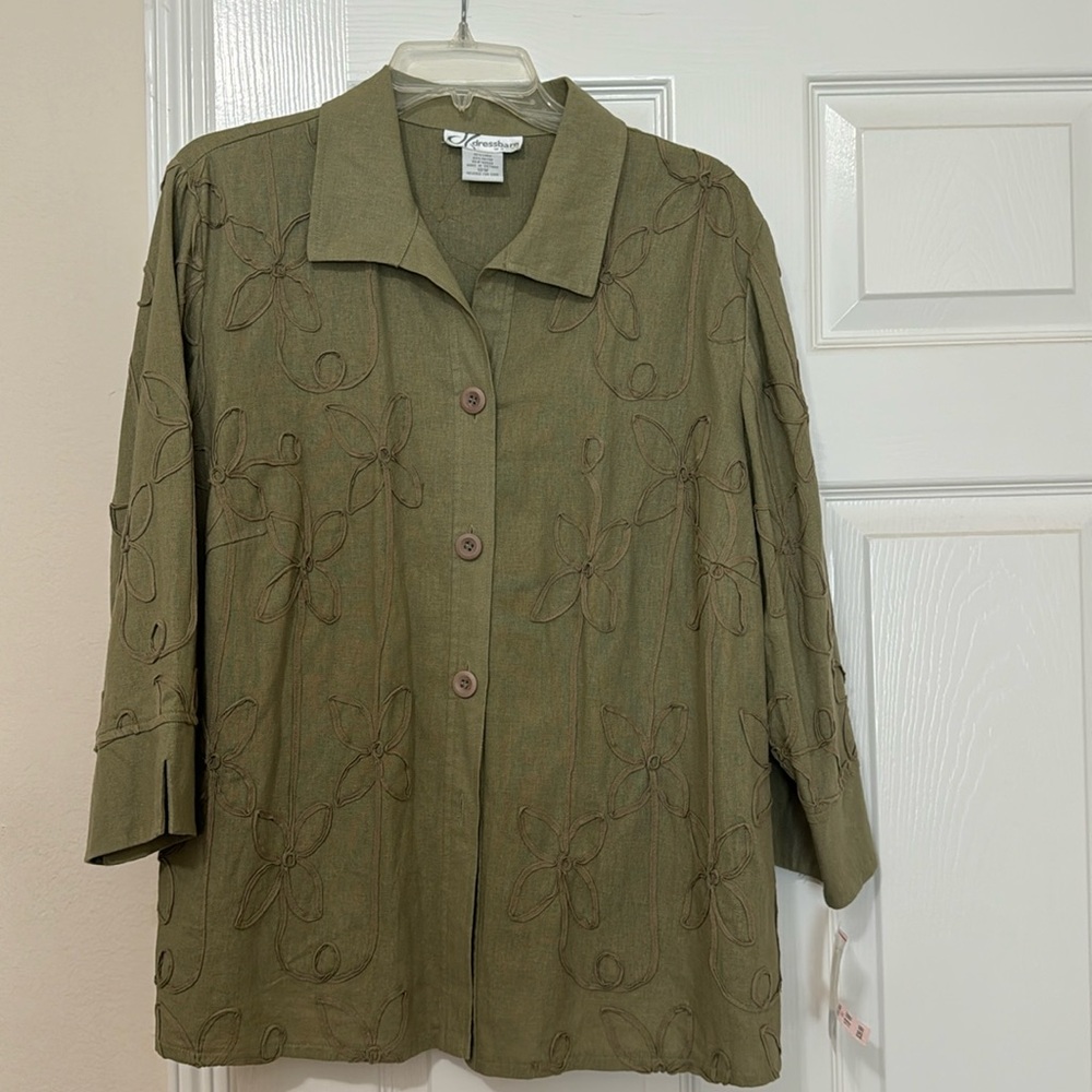 NWT Dress Barn Woman 18W Olive Green Cord Linen Jacket